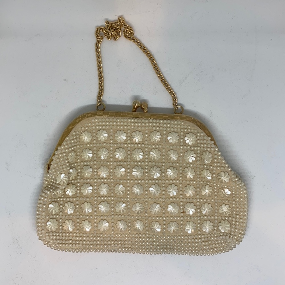 Cream beaded evening bag